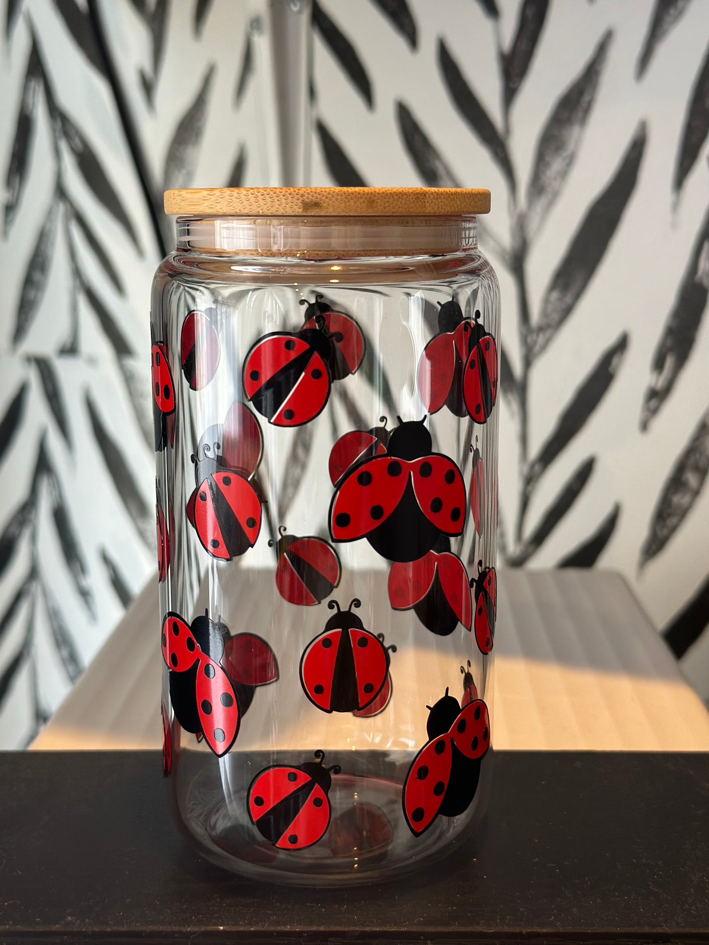 Ladybug 16oz Glass Can