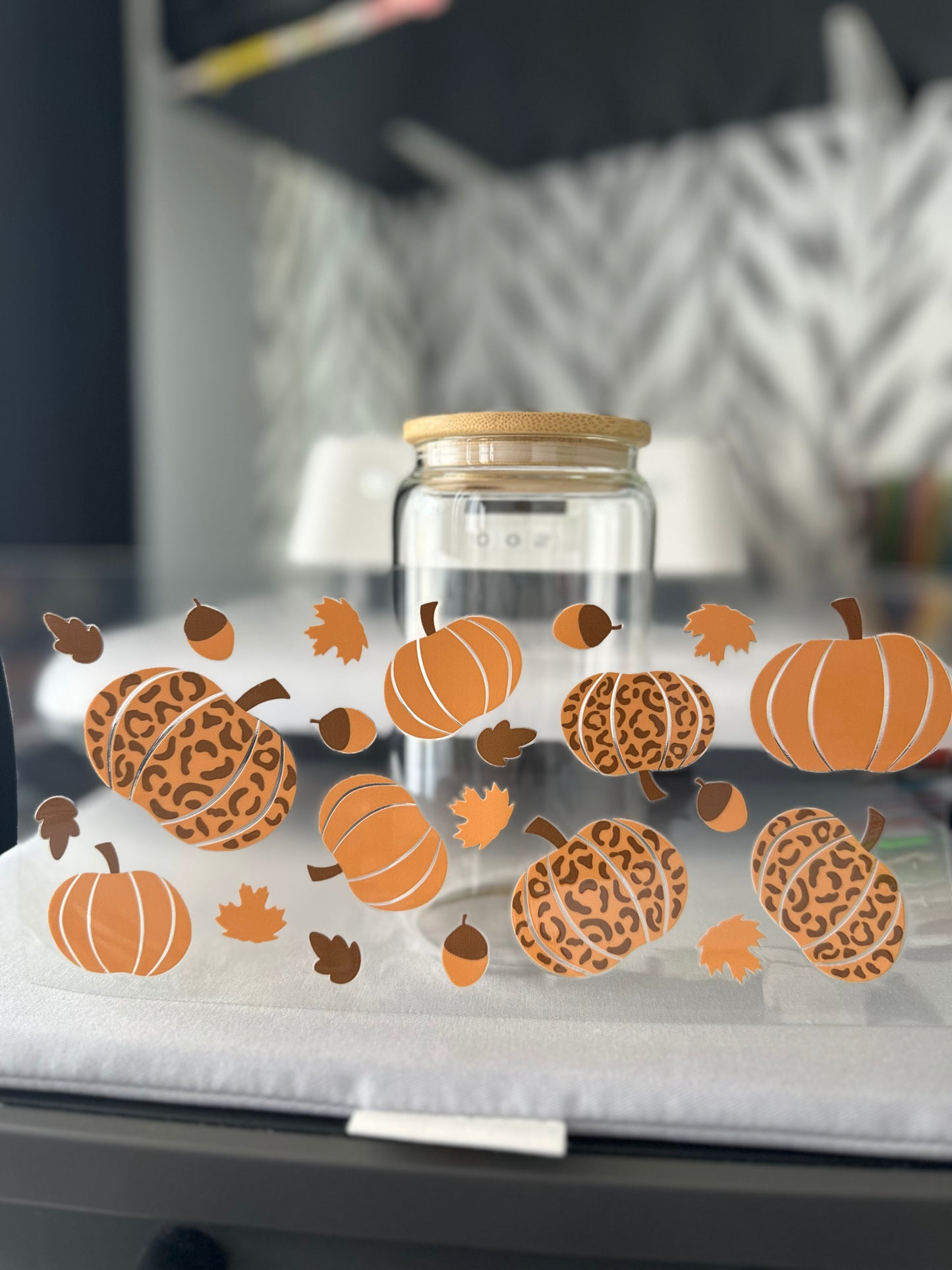 Leopard Print Pumpkins 16oz Glass Can