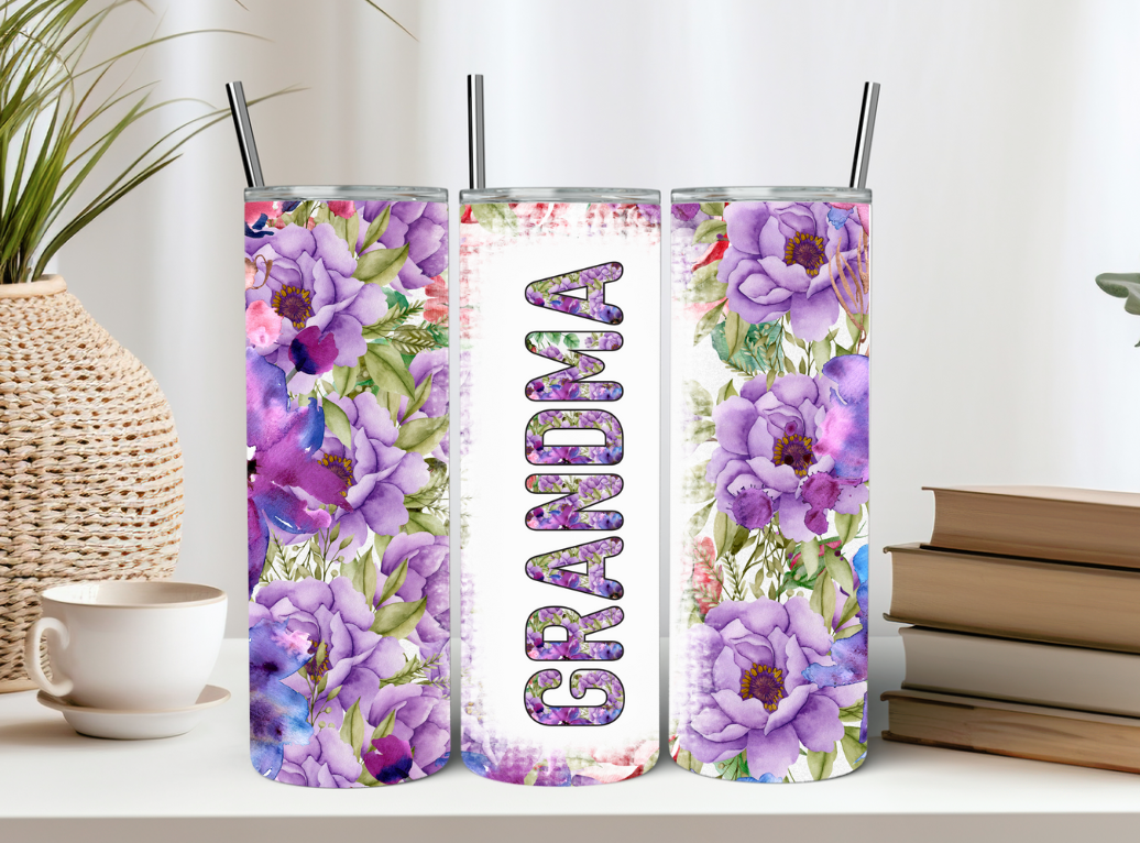 Purple Floral Grandma Tumbler Flower Lover Gift for Grandmother