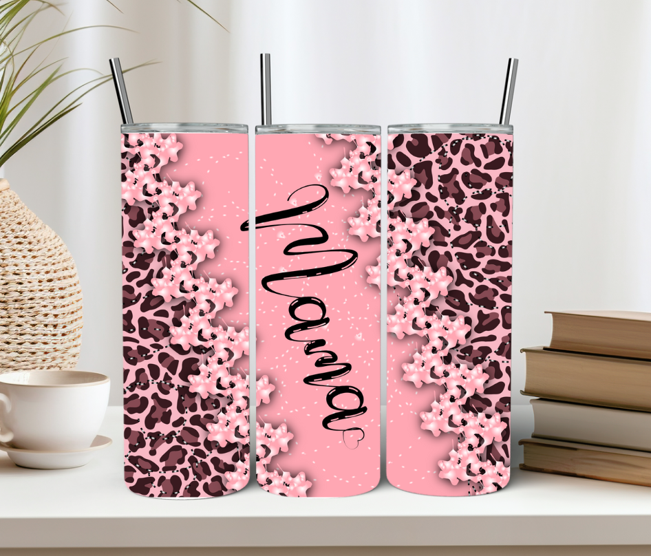 Pink Floral Leopard Print Mama 20oz Tumbler Gift For Mom Gift For Wife
