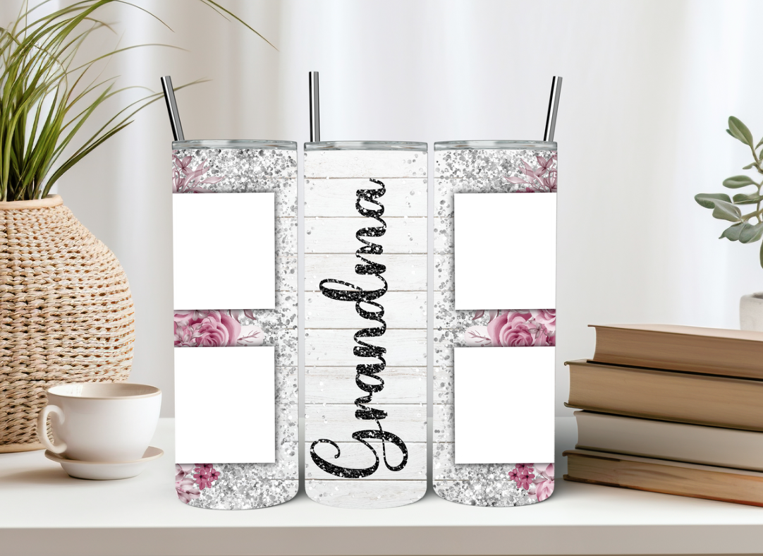 Pink Floral Grandma Custom Portrait 20oz Tumbler