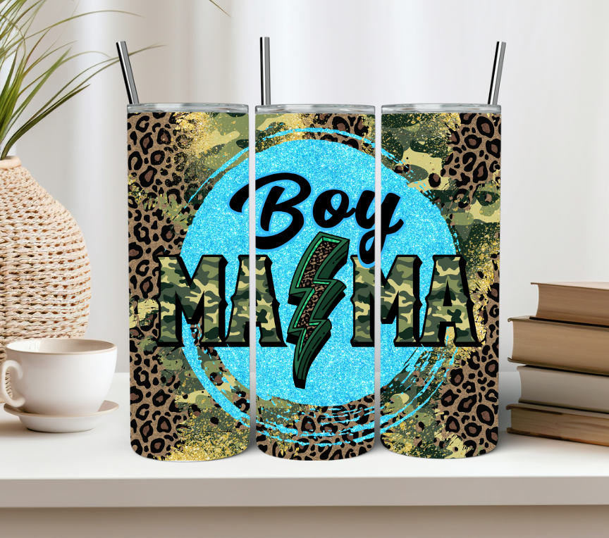 Boy Mama Leopard and Camo Print 20oz Tumbler