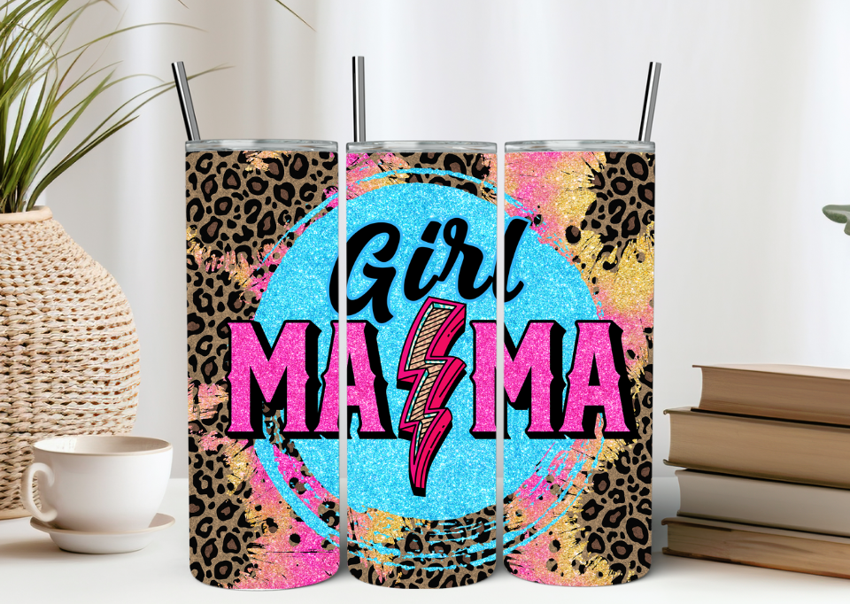 Retro Girl Mama Lightening 20oz Tumbler Leopard Print