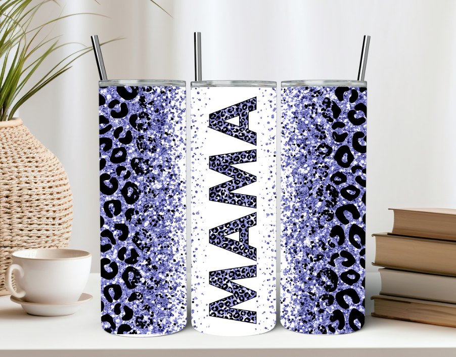 Purple Glitter Leopard Print Mama Lightening 20oz Tumbler Leopard Print