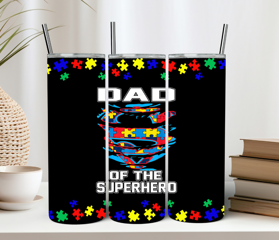 Superhero Dad Autism Awareness 20oz Tumbler Gift For Him