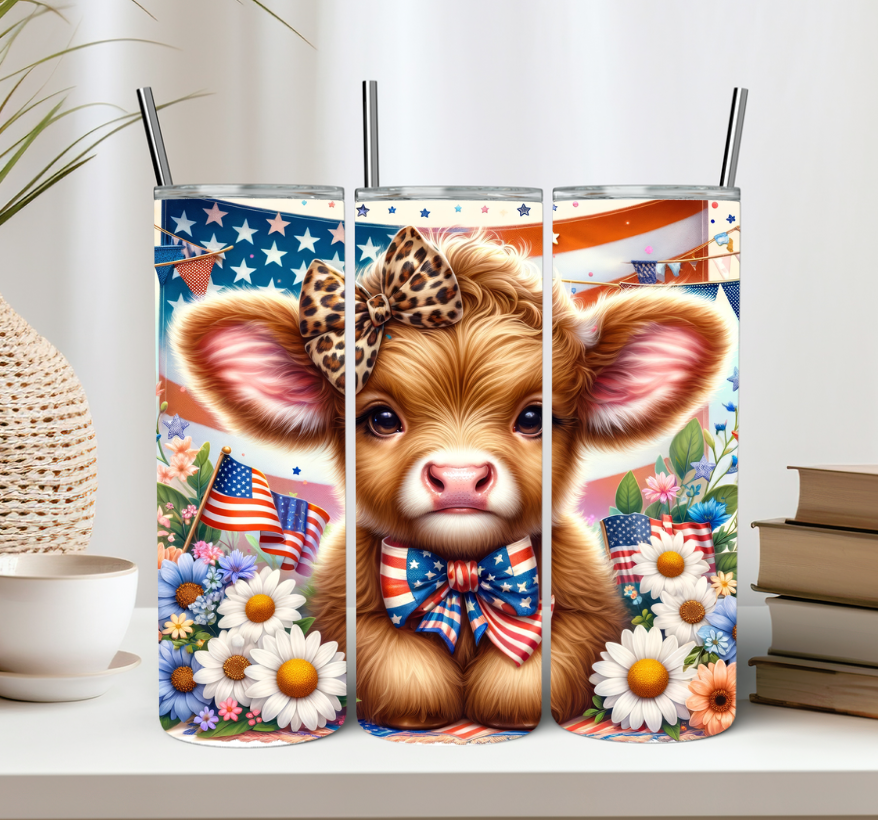 Patriotic Flower Baby Cow 20oz Tumbler