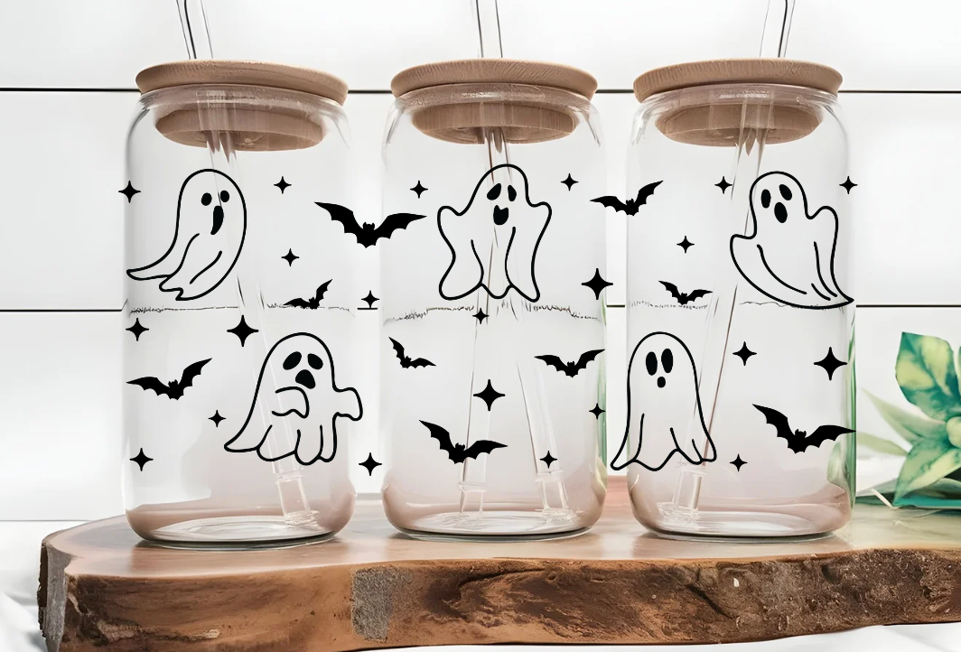 Ghost and Bats 16oz Glass Can