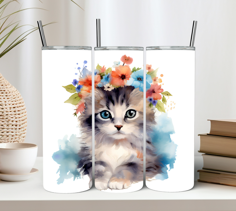 Floral Kitten Tumbler