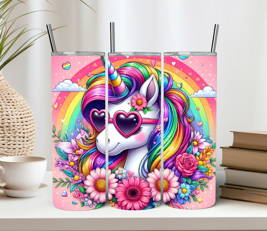 Cool Rainbow Floral Unicorn Tumbler