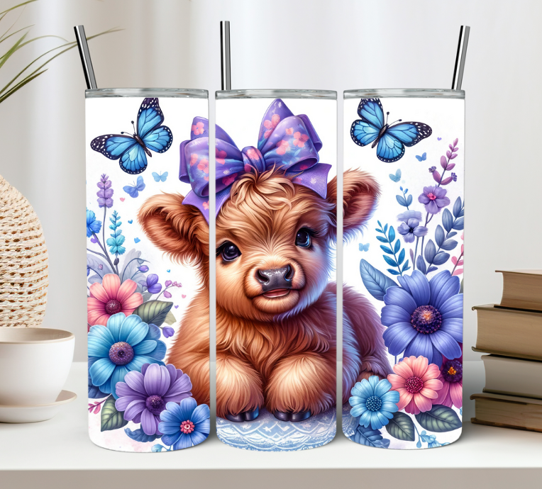 Floral Purple and Blue Baby Cow Tumbler