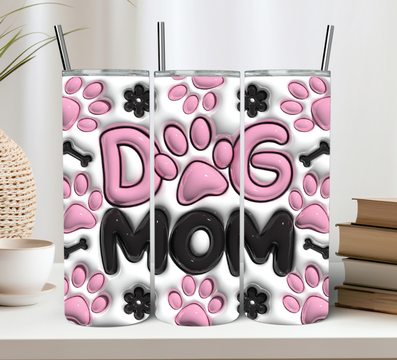 3D Pink Dog Mom Tumbler