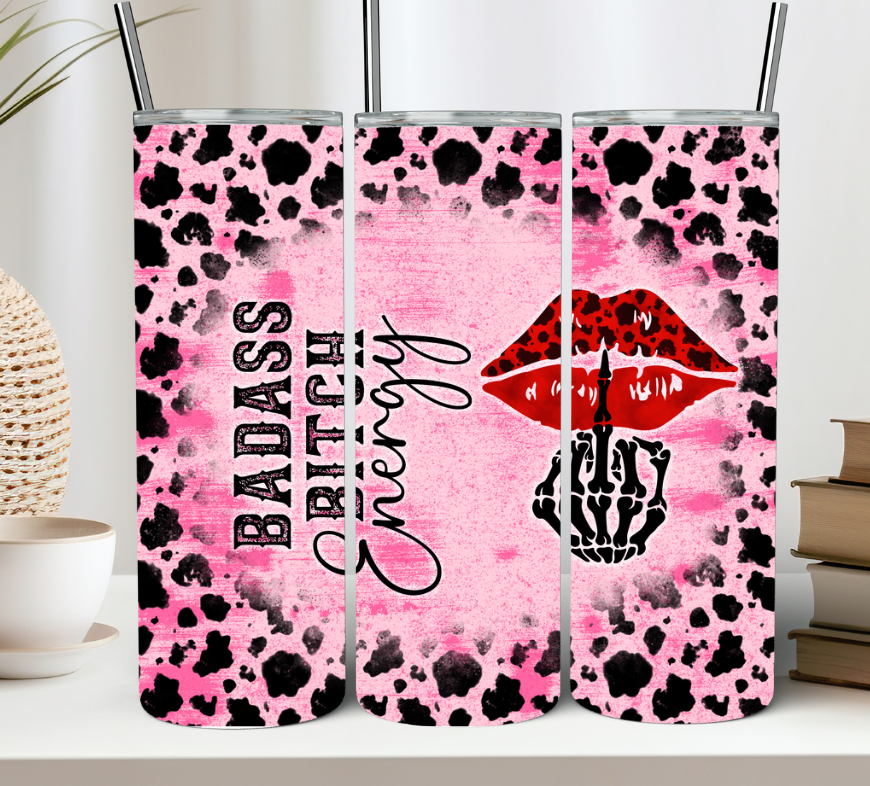 Bad Girl Energy Pink Cow Print Tumbler