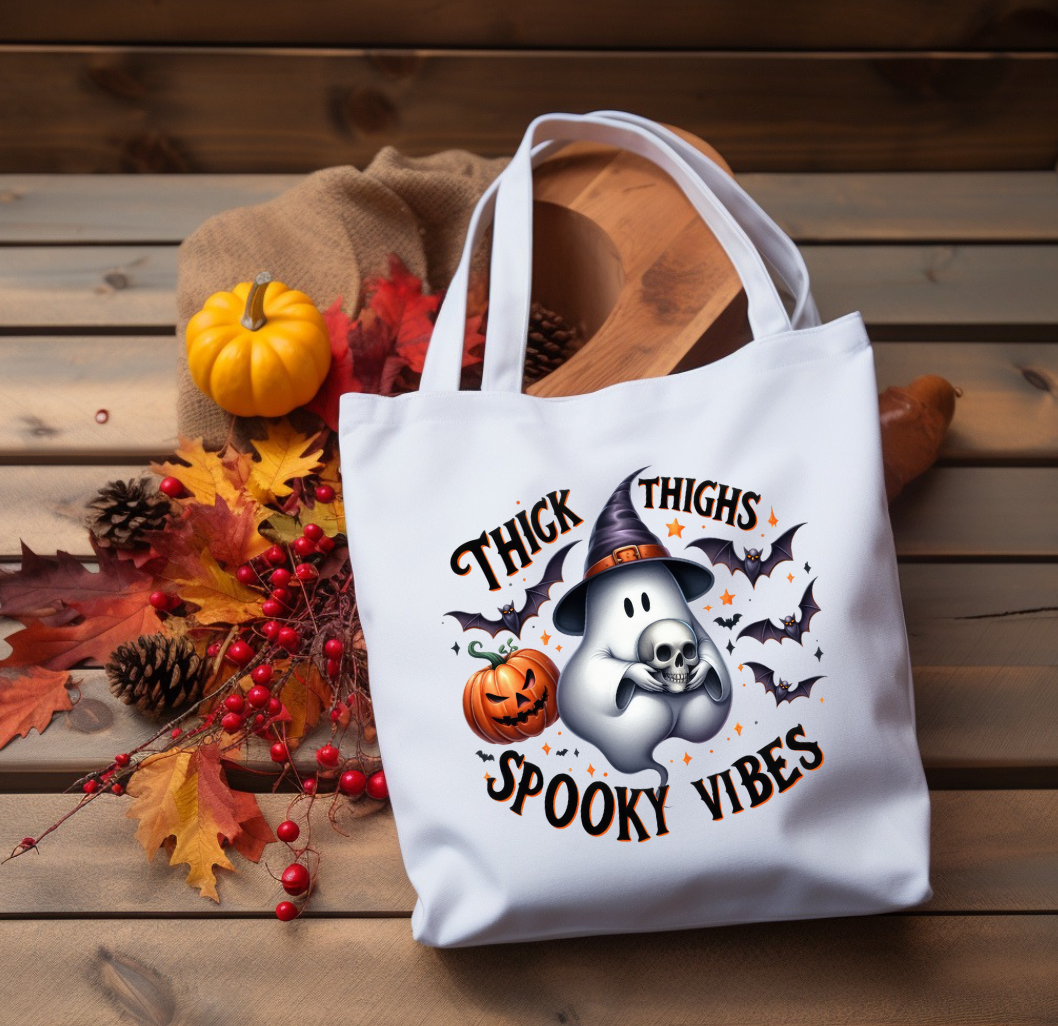 Thick Thighs Spooky Vibes Trick or Treat Totebag