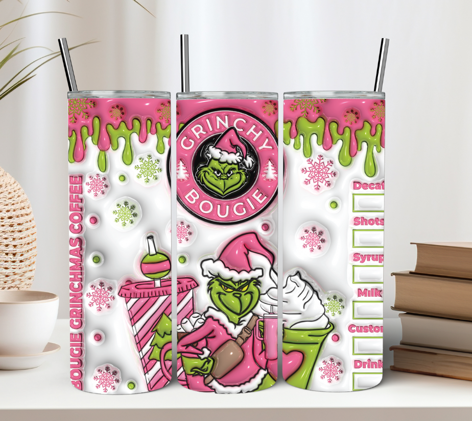 3D Pink Green Man Christmas Tumbler