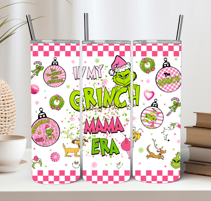 In My Mama Era Green Man Pink Christmas Tumbler