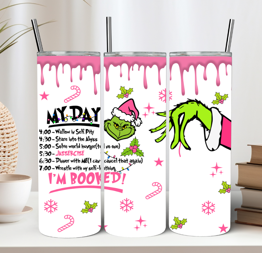 Pink Drip I'm Booked Christmas Tumbler