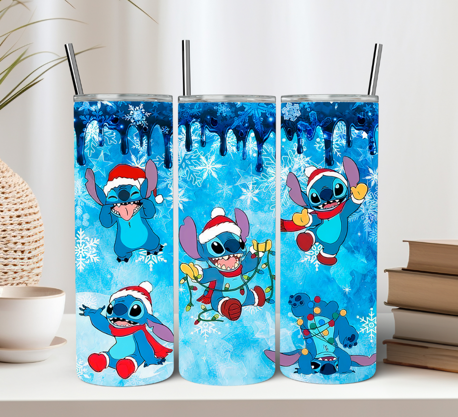 Blue Alien Christmas Drip Tumbler