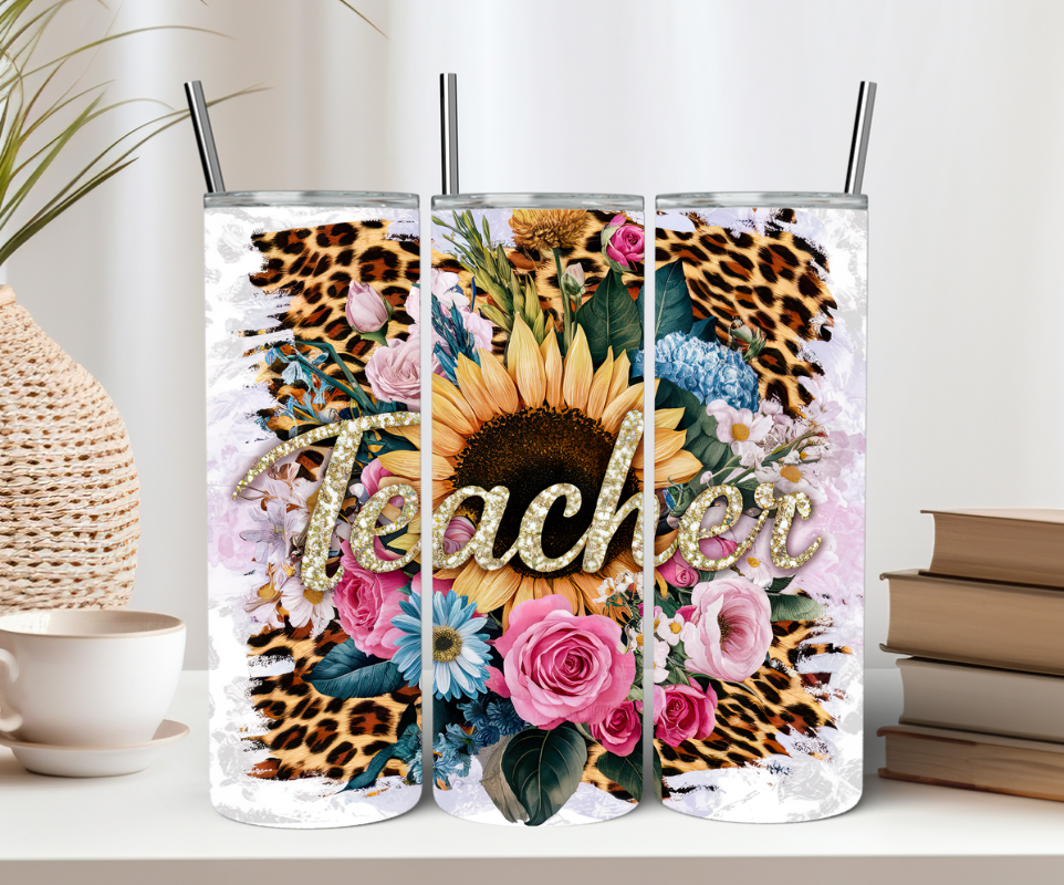 Teacher Floral Leopard Print Tumbler