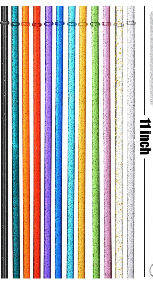 Glitter Colored Straws for Tumblers 7-8mm 11Inches Tall.