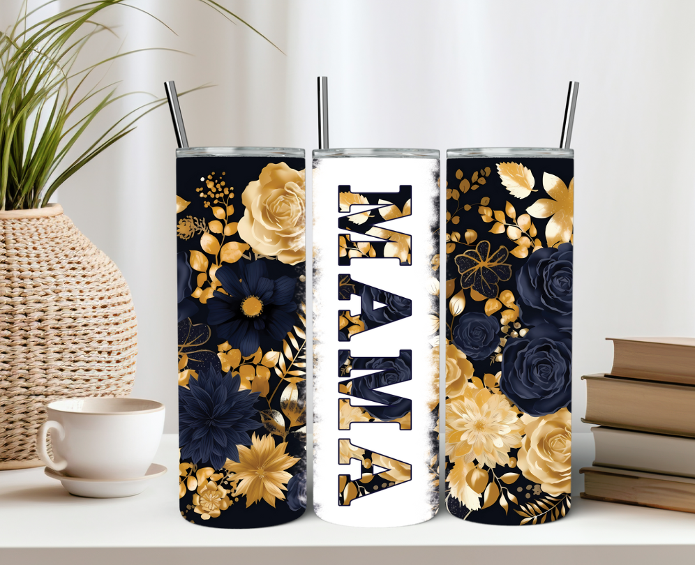 Black and Gold Floral Mama Tumbler Gift for Her Flower Lovers Tumbler Gift