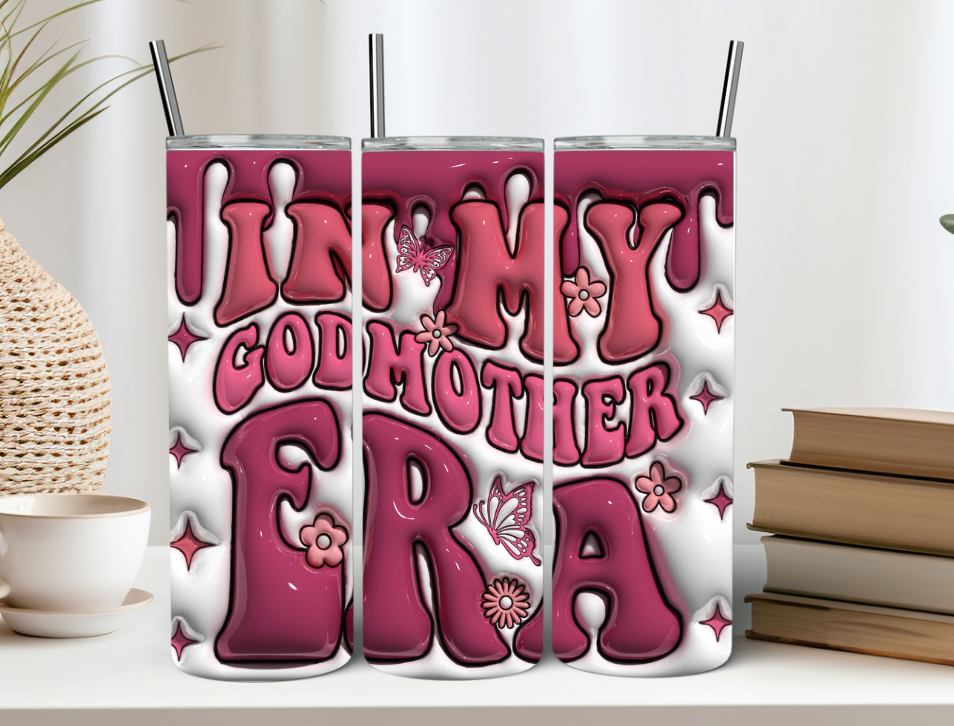 In My Godmother Era 20oz Tumbler Pink Wavy 3D Print Retro Print Godmother Gift Tumbler