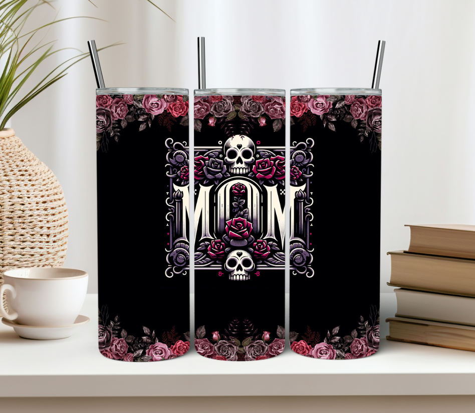 Gothic Skeleton Mom 20oz Tumbler Skulls and Roses Tumbler Gift for Mom Grungy Tumbler Gift for Mom