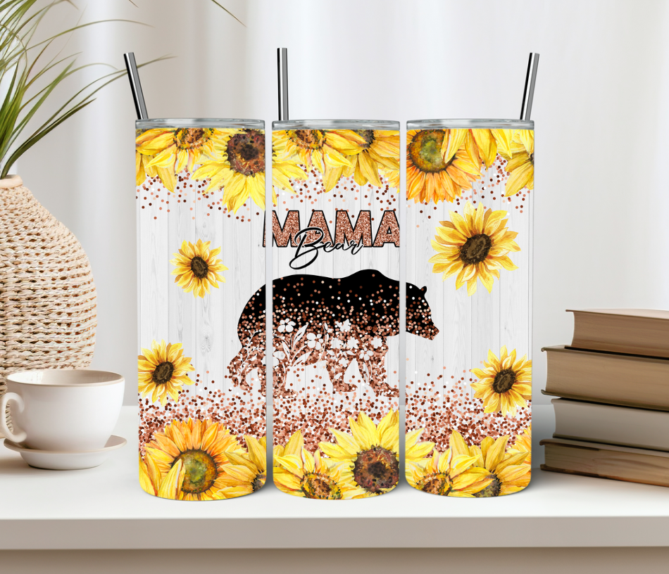 Mama Bear 20oz Tumbler Sunflower Glitter Mama Bear Tumbler