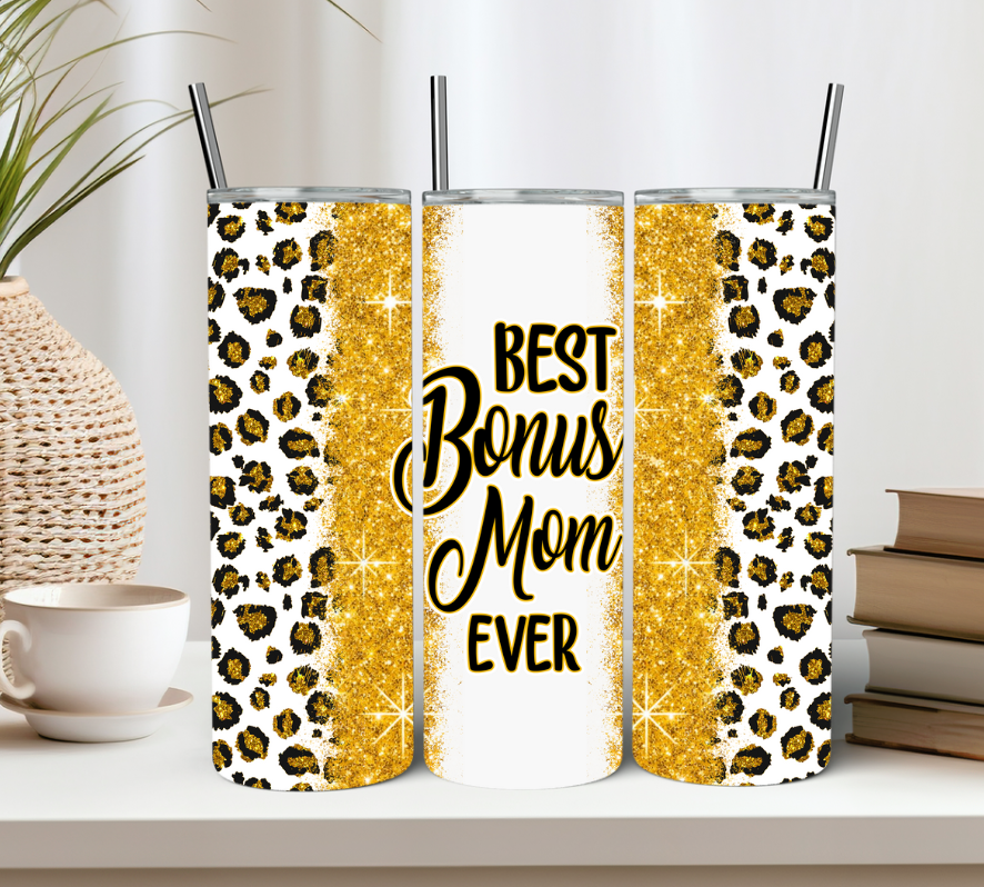 Best Bonus Mom Ever 20oz Tumbler Gold Leopard Print Tumbler