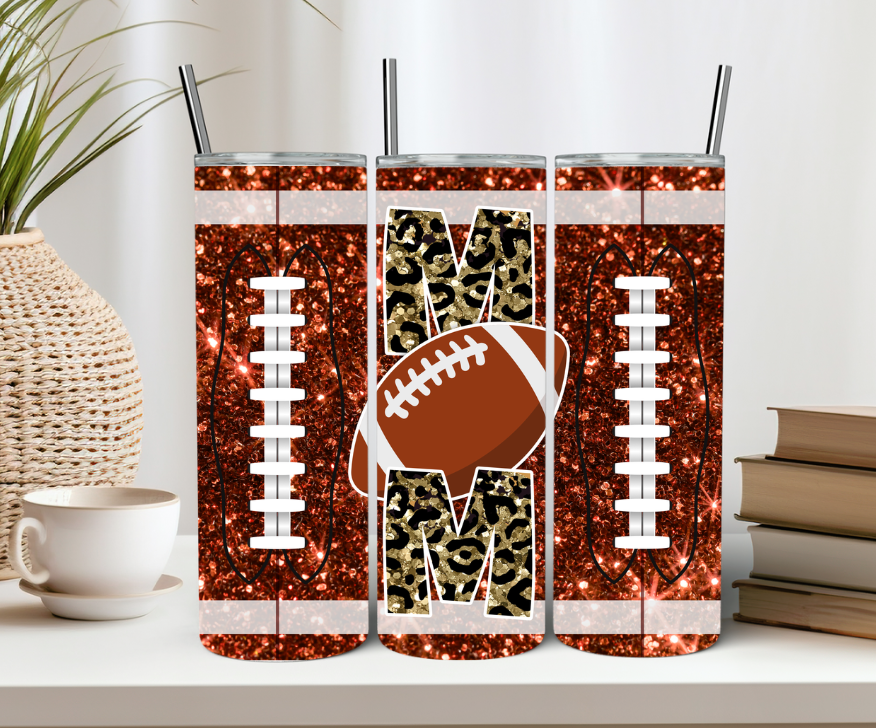 Glitter Football Mom Leopard Print 20oz Tumbler