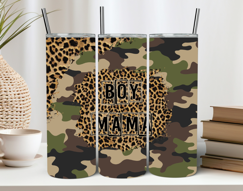 Boy Mama Leopard and Camo Print 20oz Tumbler