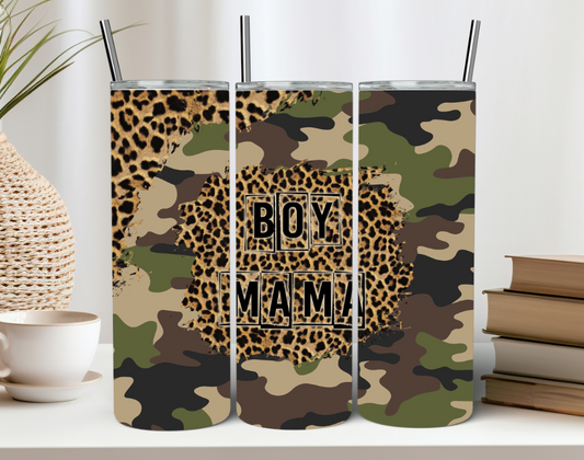 Boy Mama Leopard and Camo Print 20oz Tumbler