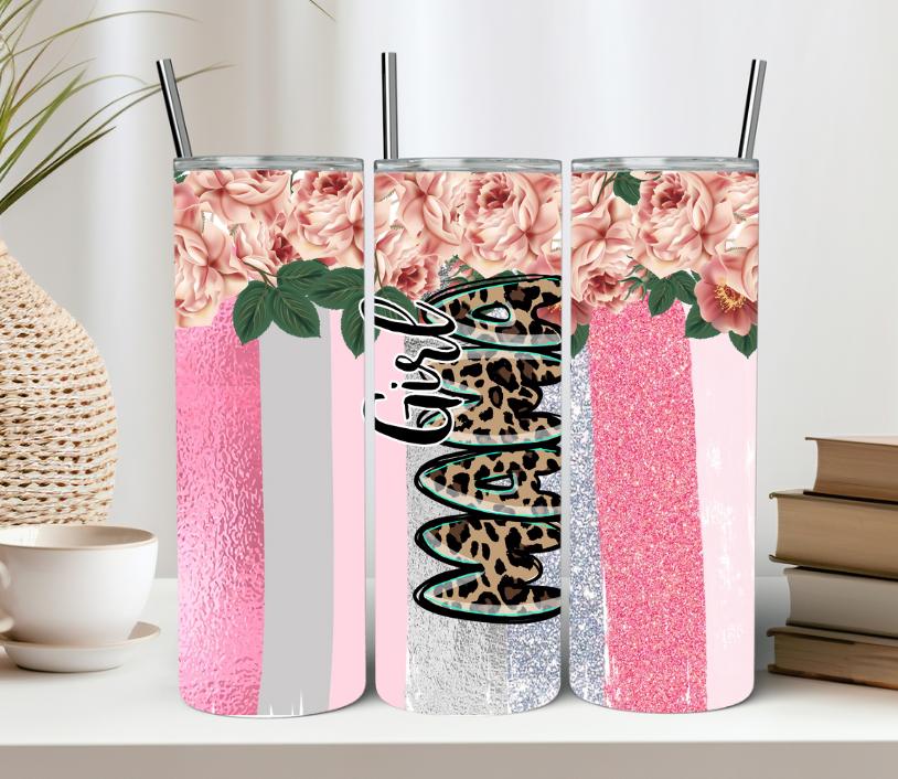 Girl Mama 20oz Tumbler Floral and Leopard Print