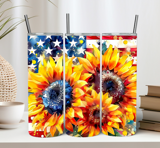 Sunflower American Flag 20oz Tumbler