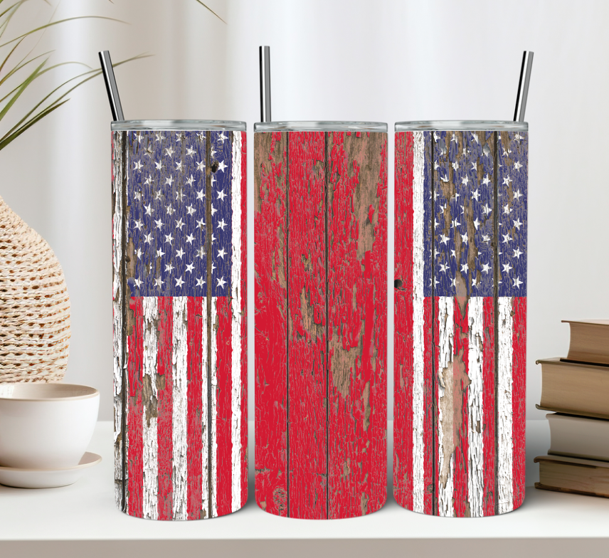 Distressed Wooden American Flag 20oz Tumbler