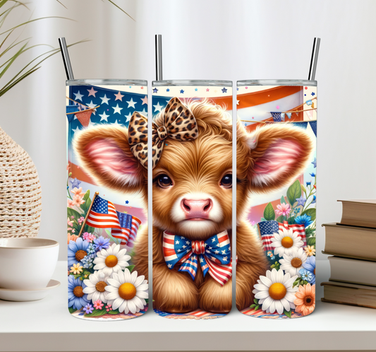 Patriotic Flower Baby Cow 20oz Tumbler