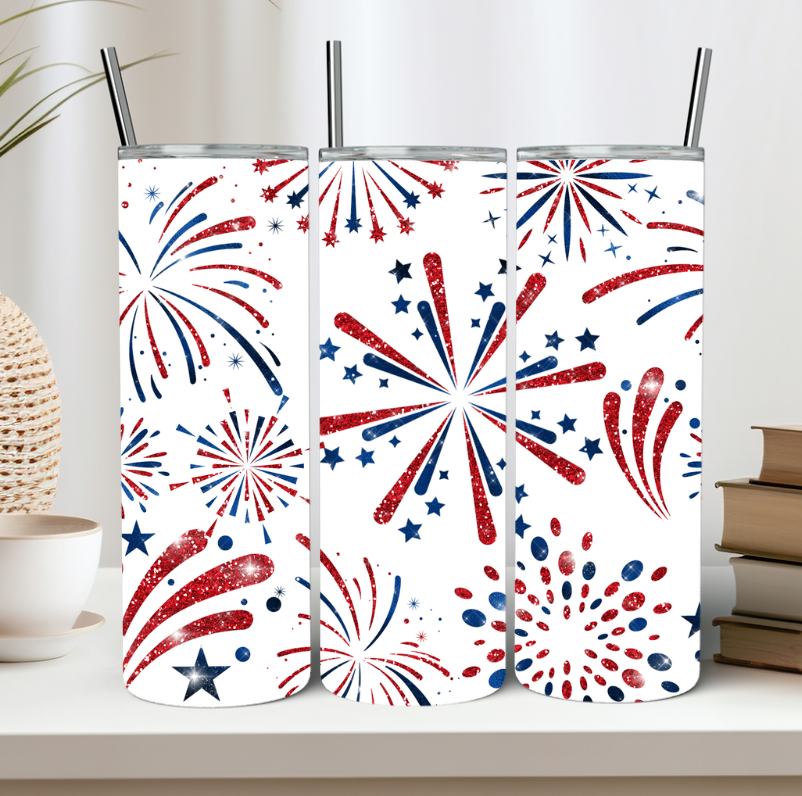 Glitter Red, White and Blue Fireworks 20oz Tumbler