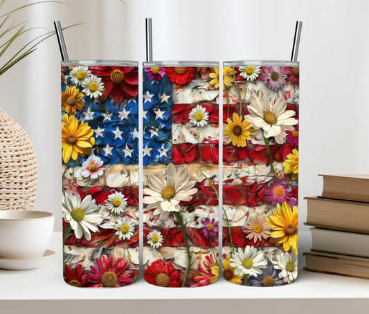 Floral American Flag 20oz Tumbler