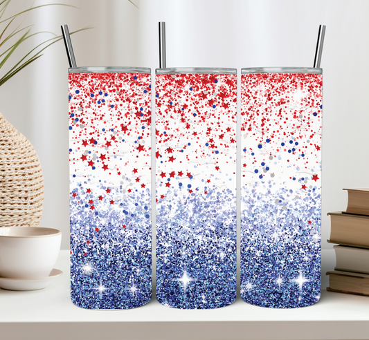 Red, White and Blue Glitter 20oz Tumbler