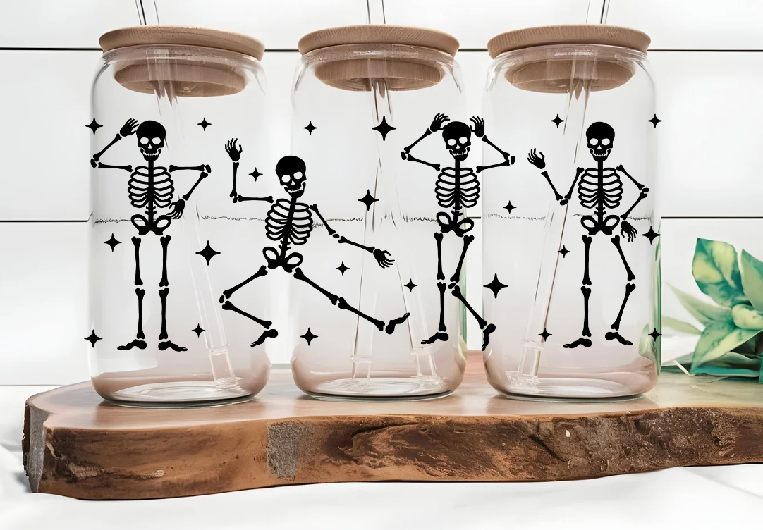 Dancing Skeletons 16oz Glass Can