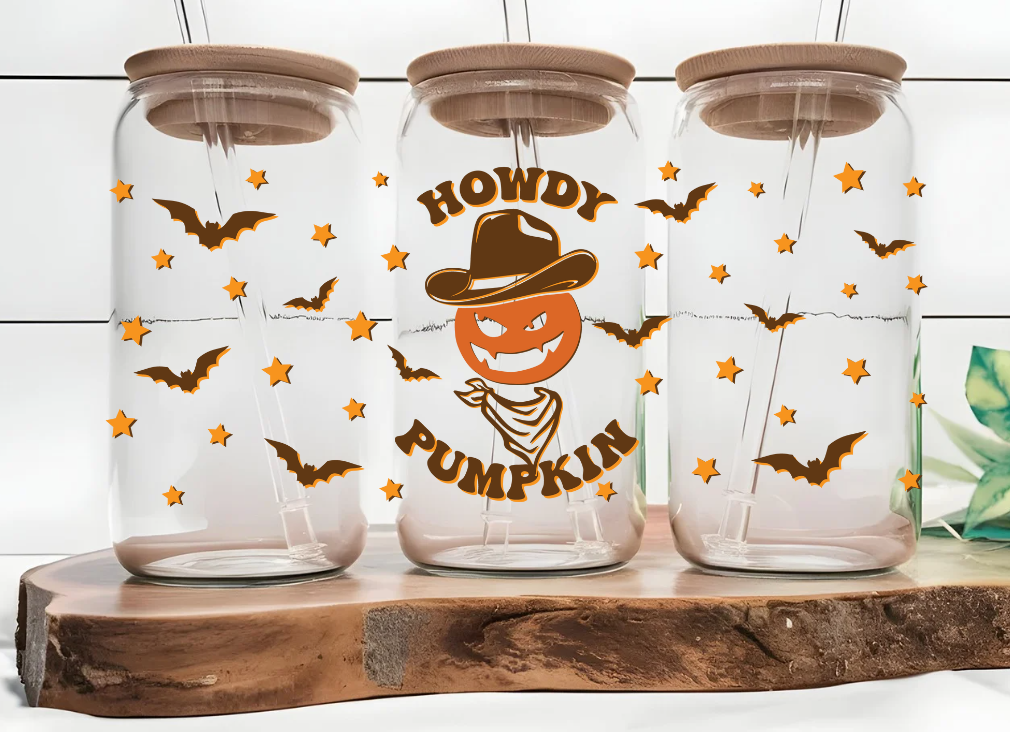 Howdy Pumpkin 16oz Glass Can