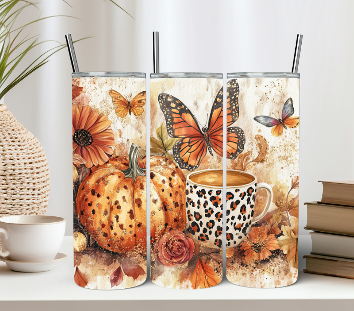 Autumn Butterfly Pumpkin Coffee 20oz Tumbler