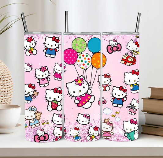 Pink Kitty Balloon Tumbler
