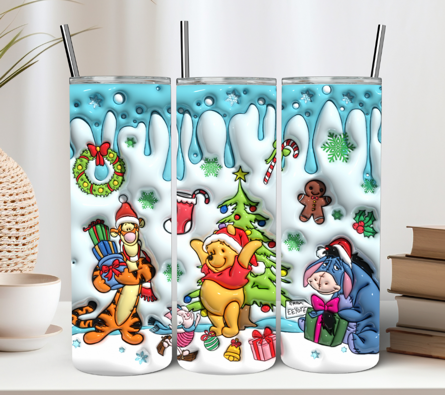 3D Drip Pooh and Friends Christmas Tumbler