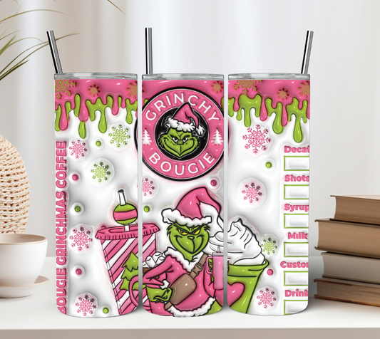 3D Pink Green Man Christmas Tumbler