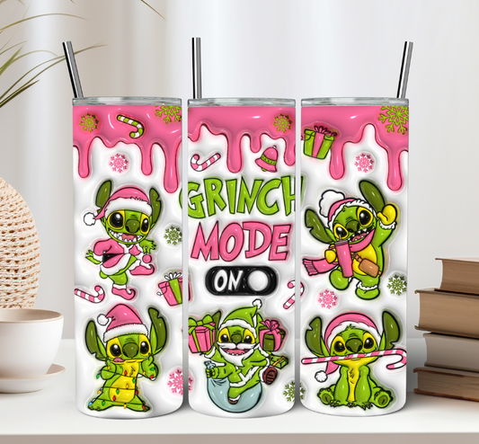 3D Pink Christmas Mode On Green Alien Tumbler