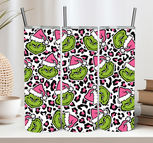 Pink Leopard Green Man Christmas Tumbler