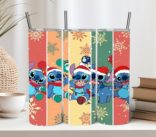 Blue Alien Collage Christmas Tumbler