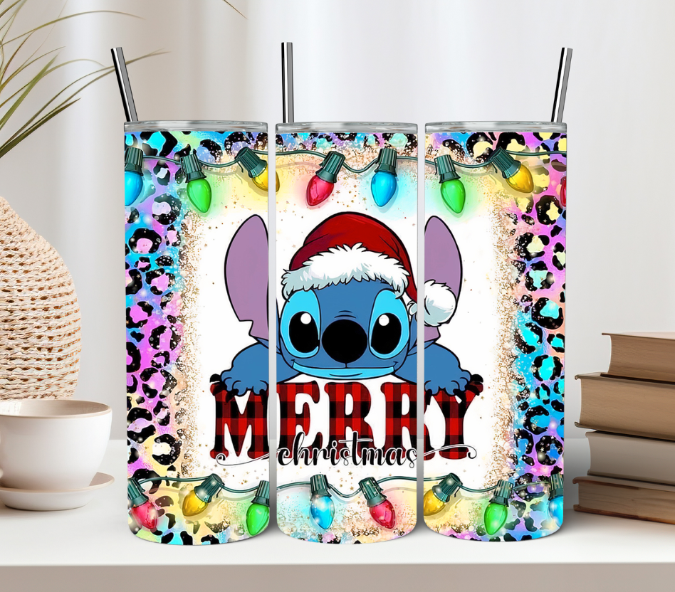 Blue Alien Christmas Lights Tumbler
