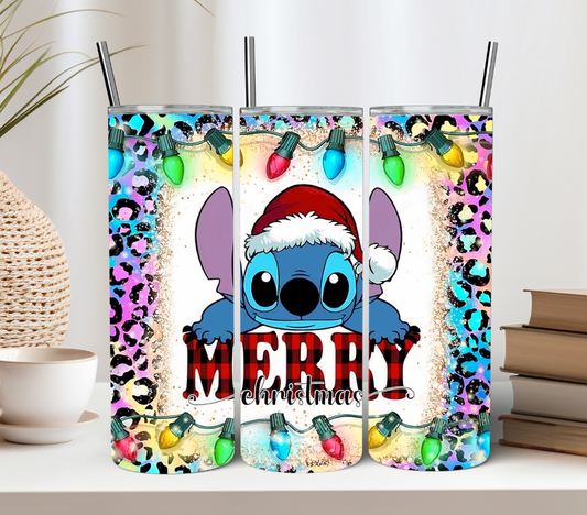 Blue Alien Christmas Lights Tumbler