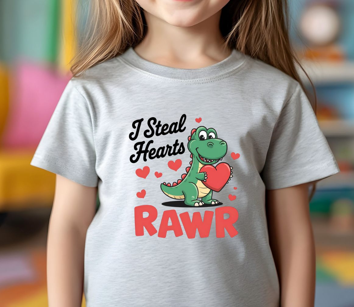 I Steal Hearts Rawr Dino Valentine's Day Shirts